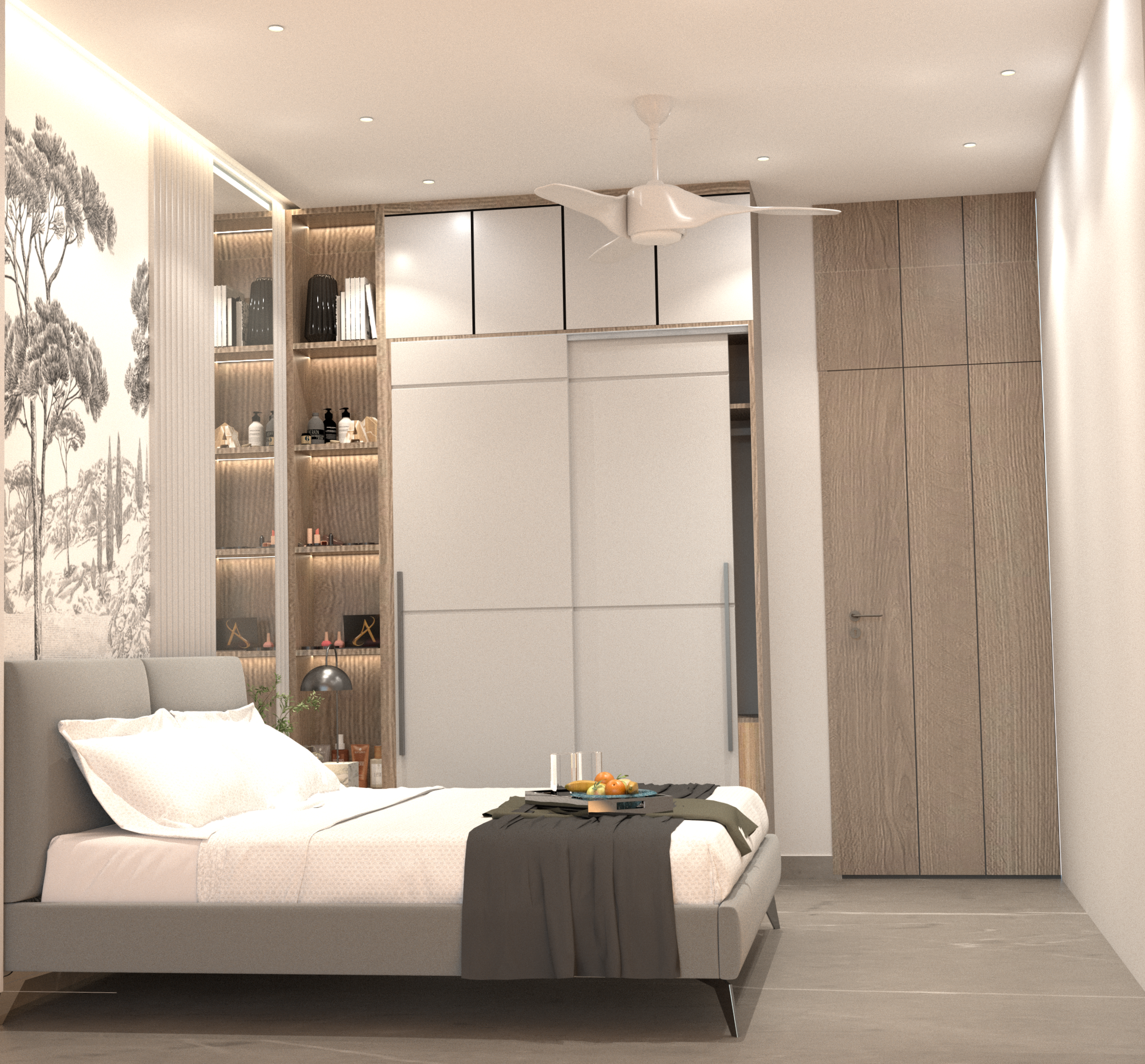 guest room , side view , modern interior